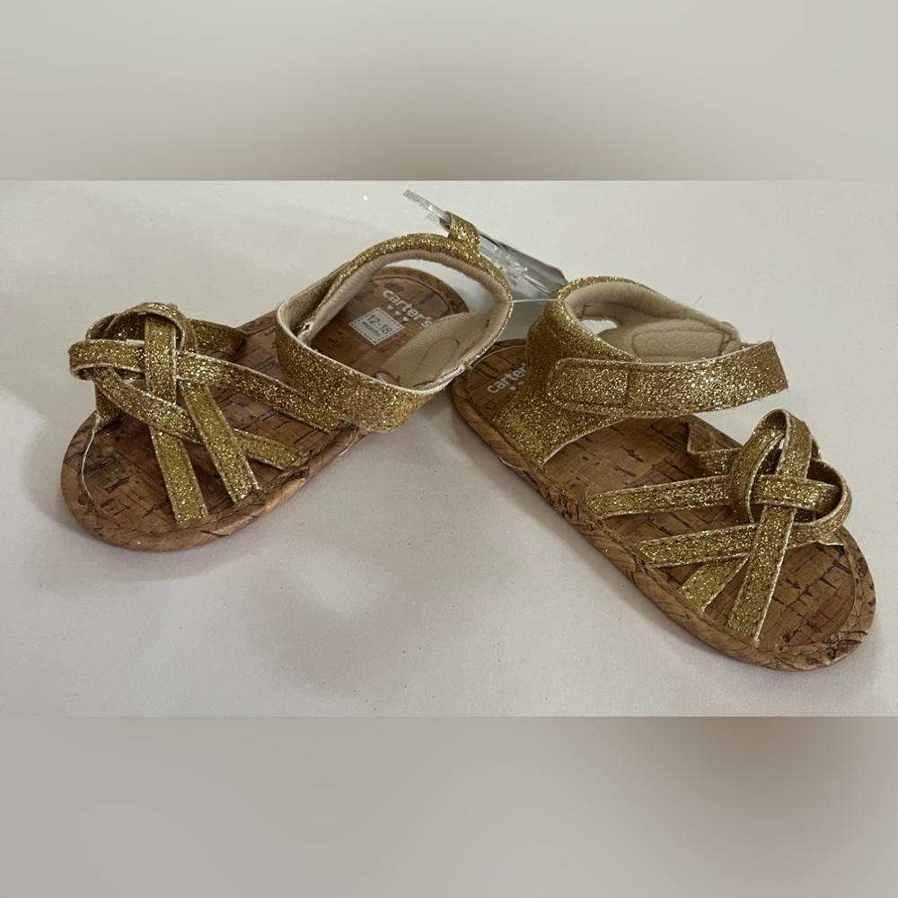 Nwt baby toddler carters gold braided sandals 12-18 months
